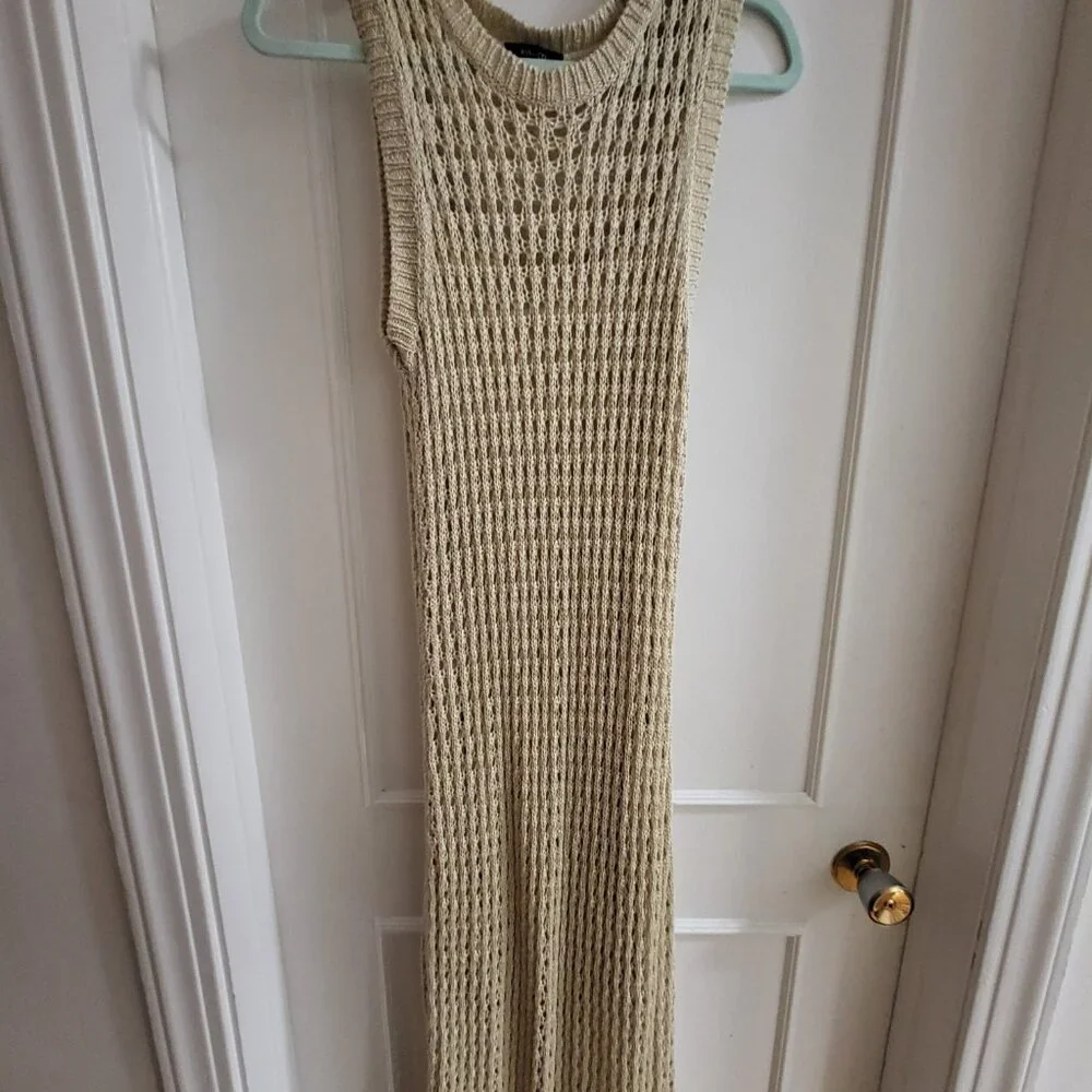 RW&CO. Beige Crochet Open-Knit Sleeveless Maxi Dress - Large - Picture 2 of 5